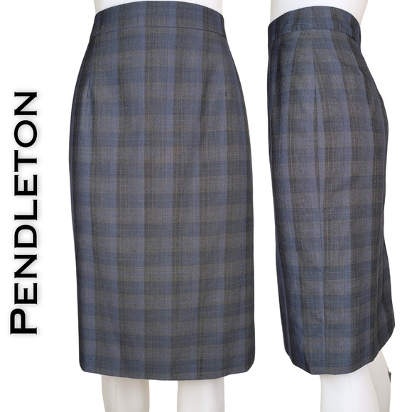 Pendleton Dresses & Skirts - Pendleton VTG Lightweight Virgin Wool Blue Black Gray Plaid Pencil Skirt Size 10